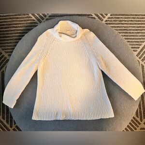 EILEEN FISHER Medium Cream Organic Cotton Rolled Cowl Neck Knitted Sweater